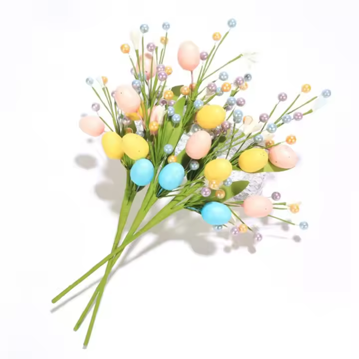 Rama de árbol de huevo de Pascua colorida, ramos DIY para Festival, árbol de huevo de Pascua Artificial, planta falsa hecha a mano, decoración de jarrón para el hogar, 3 uds. - 1