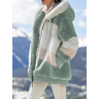 Chaqueta de oso de peluche con capucha para mujer，Cremallera Casual de manga larga，Abrigo de invierno cálido，Color a juego - details 10