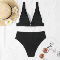 Conjunto de Bikini de Cintura Alta de V-Neck Sexy Traje de Baño de Push Up Negro para Mujeres - details 10