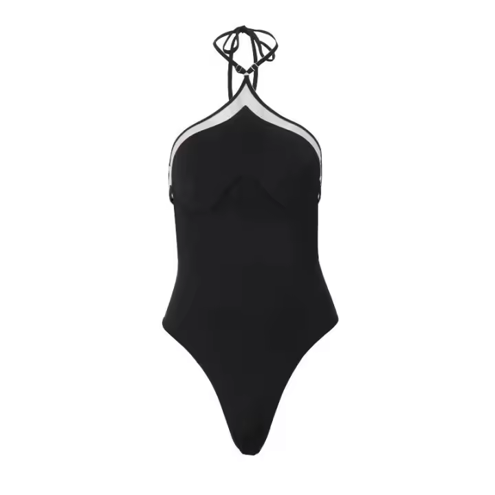 BUNO-Cuerpo Sexy con espalda descubierta, monos negros, ropa Y2K, traje de cuerpo con espalda descubierta, mono con cuello Halter, novedad de 2021, Coqueta Chic - 1