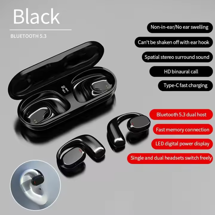 Auriculares de conducción al Aire Libre, Cascos Hifi de graves pesos, TWS, Bluetooth, táctil, Con Ganchopara La Oreja, para juegos - 1