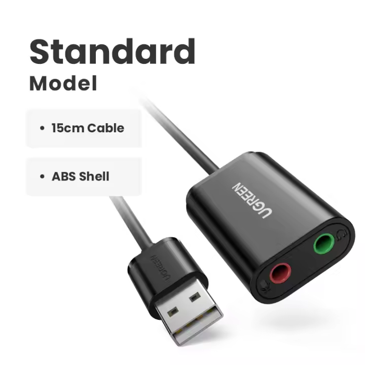Tarjeta de Sonido USB Externa UGREEN Soporta Auriculares y Micrófono Adaptador de Audio Tipo C a 3.5 mm Jack Compatible con PC, Macbook, MateBook, PS5/PS4, Altavoces, Amplificador - 1