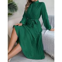 Vestido pequeño de manga larga plisado con cuello alto para mujer, ropa elegante, - details 12