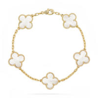 Delicadas pulseras de trébol de cuatro hojas en oro de 14 quilates para mujer, joyería de flores de la suerte - details 1