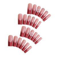 Uñas postizas largas de color rosa con purpurina roja, decoración de uñas naturales irrompibles, uso simple para combinar con vestido de chica caliente - details 4