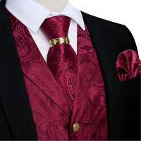 Traje de seda de cachemira azul real de lujo, conjunto de chaleco y corbata con anillo de dragón de metal, pañuelo, gemelos, chaleco de esmoquin para graduación y boda - details 10