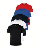 Camisetas de algodón cómodas y sólidas para hombre, camisetas informales transpirables de manga corta para uso diario en verano, 5 uds. - details 111