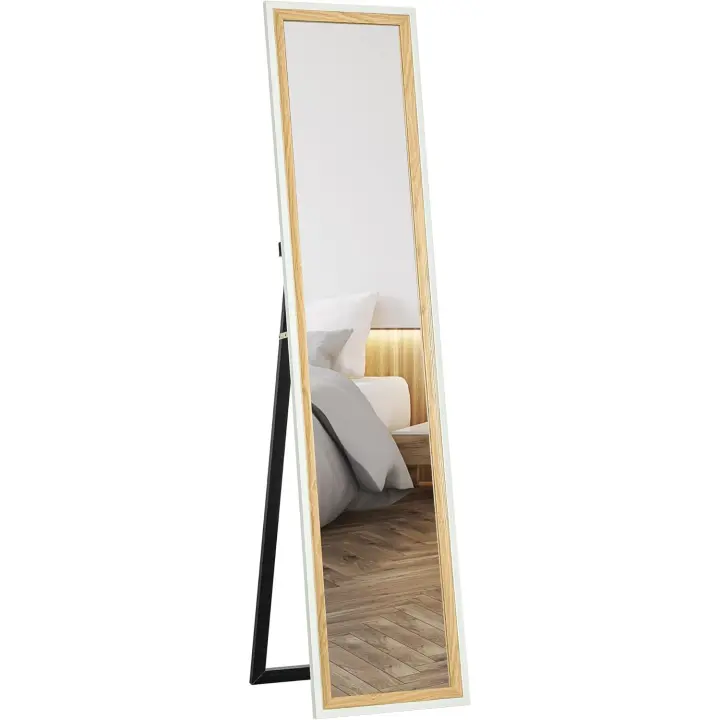 Cuerpo Entero 157x37 cm Espejo de Pie o de Pared con Marco de MDF y Soporte para Salón Dormitorio Roble - 1