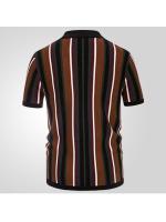 Verano de los hombres cárdigan de punto camiseta de manga corta solapa rayas casual polo camisa de los hombres. - details 2