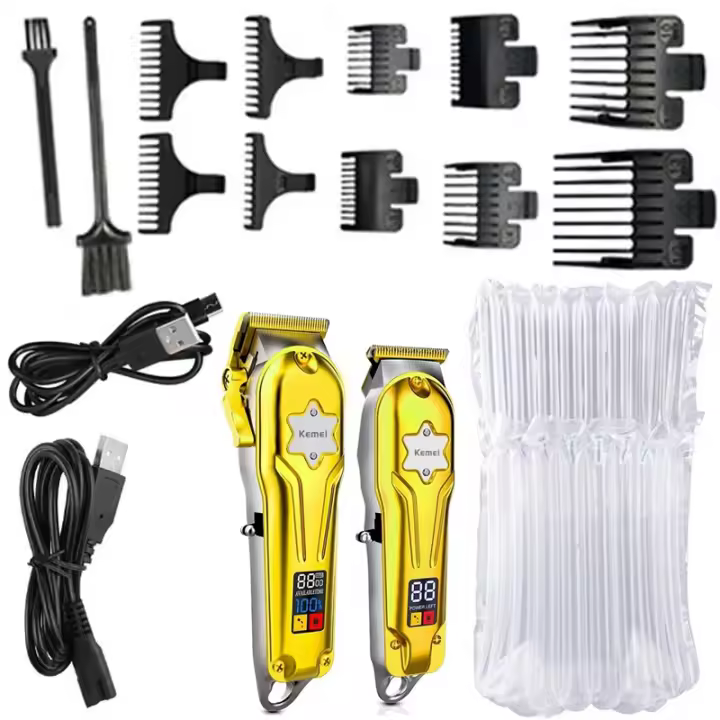 Kemei-kit de cortadora de pelo y recortador de pelo profesional, kit Original de metal, recargable, para Barbero y hogar - 1