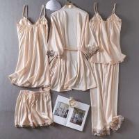Juego de albornoz Ence de 5 piezas para mujer, ropa de dormir, kimono de satén, informal, para el hogar, primavera y verano - details 1