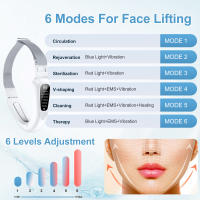 Masajeador eléctrico para dar forma a la cara en V, mascarilla para la barbilla, dispositivo de elevación facial ajustable para papada, masajeador facial de fototerapia rojo y azul, 6 modos - details 5