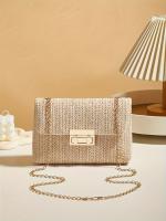 Bolso de hombro tejido a mano para mujer - Correa de cadena, cierre de hebilla - Adecuado para llevar cruzado - details 1