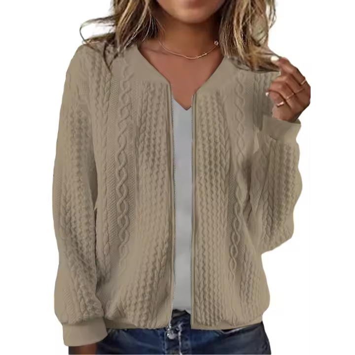 Chaqueta de punto para mujer, sudadera de manga larga con cremallera, uniforme de béisbol - 1