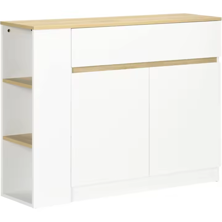 Aparador Blanco Aparador de Cocina con 2 Puertas Cajón y 3 Estantes Abiertos Armario de Almacenamiento para Salón Comedor 110x29,5x82 cm - 1