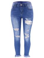Pantalones vaqueros ajustados de cintura alta para mujer Pantalones vaqueros de estilo coreano con agujeros - details 1