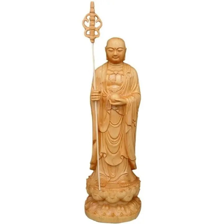 Ciprés de acantilado, álamo amarillo, adorno de Buda de madera, talla de madera clásica, muebles para el hogar, decoración de entrada, Ksitigarbha - 1
