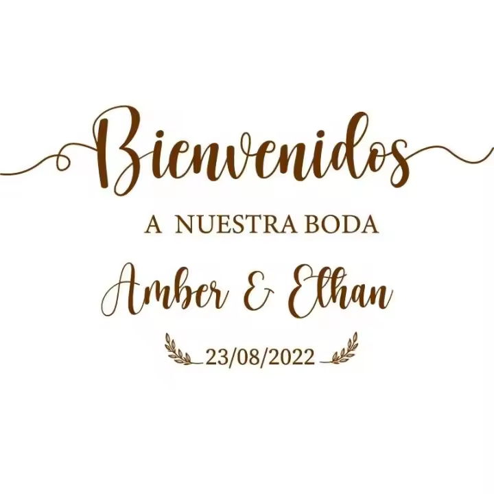 Pegatina de Bienvenida Personalizada Decalque de Espejo para Boda Adhesivo de Vinilo con Nombre del Novio y Novia - 1