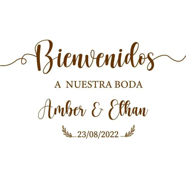 Pegatina de Bienvenida Personalizada Decalque de Espejo para Boda Adhesivo de Vinilo con Nombre del Novio y Novia - 1
