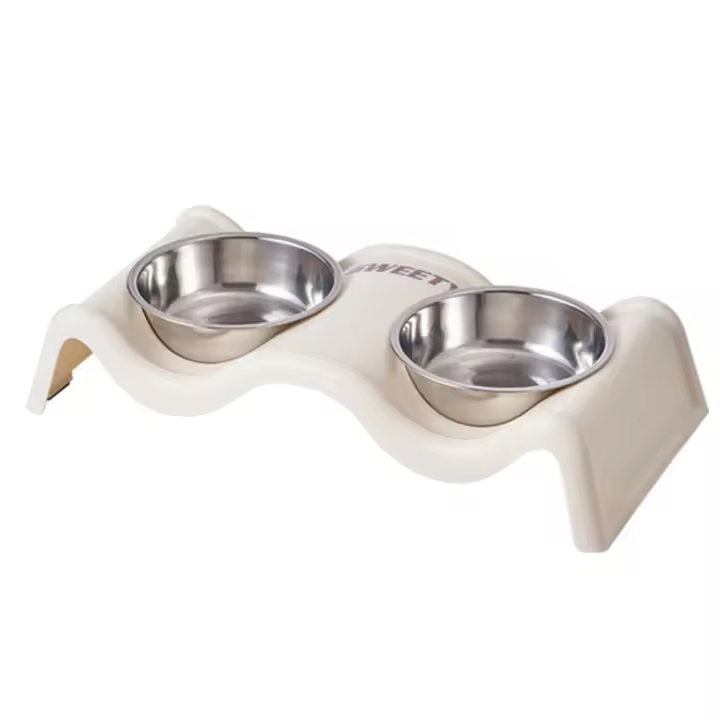 Cuenco doble creativo para mascotas, recipiente para comida de gato con forma de onda, cuenco duradero de acero inoxidable para beber para mascotas - 1