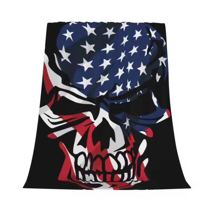Manta de franela con calavera y bandera americana para decoración de dormitorio y ropa de cama - 1