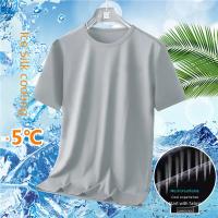 Camiseta de manga corta de seda de hielo para hombre, camiseta informal cómoda y holgada, color sólido, versátil para todas las estaciones - details 10