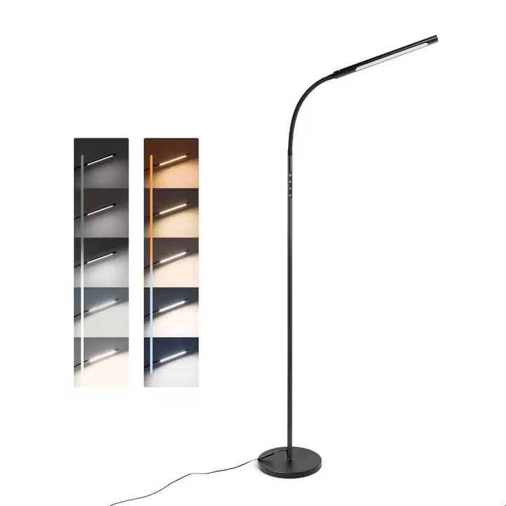 Tomons Lámpara LED de pie Regulable, Brillo y Temperatura del Color Ajustables sin Escalas, Control Táctil, con Temporizador y Función de Memoria, ángulo Ajustable, para Salón, Dormitorio,Oficina - 1