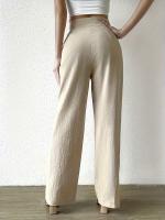 Slim estilo recto mujer pantalones de cintura alta pantalones casuales - details 3