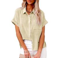 Verano mujer lino bolsillo blusa camisas pantalón corto casual manga OL entrenamiento blusa suelta Tops LRFZ-6022 - details 7