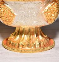 Cuenco frontal de Buda con flor dorada de plata de Nepal, juego de 7 tazas de agua bendita tántrica con patas altas, tamaños grandes - details 6