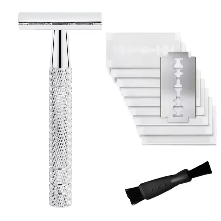 Maquinilla de afeitar de doble filo para hombre, maquinilla de afeitar de Metal reutilizable, con una sola hoja clásica de 10 piezas - 1