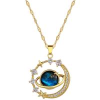 Collar de Circonio con Colgante de Luna y Planeta Joyería de Lujo para Mujer, Acero de Titanio, Mariposa, Gota de Agua, Cadena de Clavícula - details 5