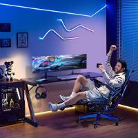 Mesa Gaming Ergonómica en Forma de Z Fibra de Carbono Portavasos y Gancho para Auriculares Negro - details 14