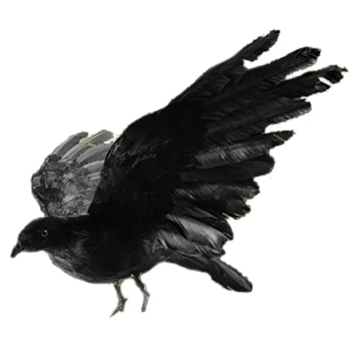 Señuelos de cuervo realistas para decoración de Halloween, pluma negra, adorno de cuervo para exteriores - 1