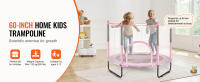 SucceBuy Trampolín para niños de 60 pulgadas, mini trampolín interior/exterior de 5 pies con red de seguridad y aro de baloncesto, para niños de más de 3 años, rosa - details 0
