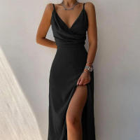 Correa de espagueti estampada para mujer V Vestido Formal de fiesta de playa Sexy con abertura lateral y cuello - details 3