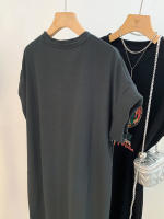 Camiseta de manga corta Retro americana para mujer, falda, vestido largo informal holgado de talla grande con abertura, novedad de verano 2025 - details 4