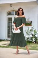 Vestido de manga corta fruncido con cuello cuadrado y espalda descubierta a la moda para mujer - details 10