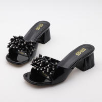 Tacones altos con tiras, tacones gruesos, perlas versátiles, sencillos. - details 2