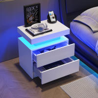 Mesita de noche LED, mesita de noche, luces de gabinete, lado final moderno con 2 cajones para dormitorio - details 0