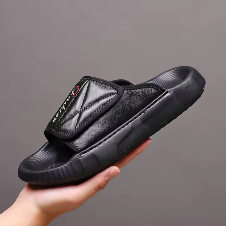 Verano nuevas zapatillas de los hombres de cuero de la moda de desgaste exterior sandalias zapatos de playa de los hombres de una palabra zapatos de los hombres. - 1