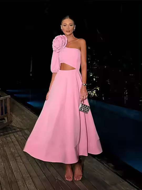 Vestido de manga larga con hombros descubiertos para mujer, vestido elegante sin espalda - 1