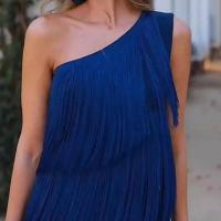 BUNO-Vestidos asimétricos con flecos en los hombros, moda entre las mujeres,Vestido de fiesta de cóctel de primavera y verano, elegante vestido de noche con borlas y flecos para mujer, largo de un hombro para fiesta de cóctel - details 7