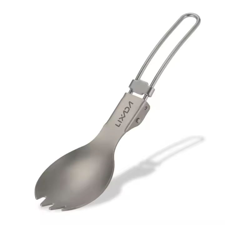 Vajilla plegable de titanio pulido mediano Lixada Spork, utilizada para cenas al aire libre, VIES, camping, mochilas - 1