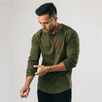Black Slim Fitting T-shirt Top Simple Casual American Tough Guy Fitness Long Sleeve - details 14