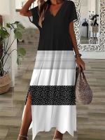 Elegante Vestido Largo con Abanico Geométrico de Moda 2025 Cuello en V para Mujeres Talla Grande - details 9