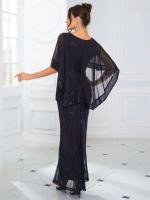 Largo con lentejuelas y mangas de murciélago, gasa, elegante vestido de noche elástico fiesta de graduación para mujer - details 14