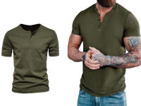 Camiseta de manga corta Henley para hombre, ropa informal de algodón, color verde y M-6XL, paquete de 2 - details 1