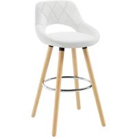 Juego de Taburetes de Cocina Alto 2 Piezas con Resalto y Reposapiés Altos para Bistro, Cafetería y Cocina Funda de Piel Sintética y Patas de Madera Blanco - details 8