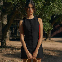 Vestido corto informal sin mangas para mujer, a la moda con botones minivestido, color rojo y negro, ropa elegante para verano, 2024 - details 8